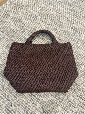 Woven Top-Handle Tote Bag in Dark Brown